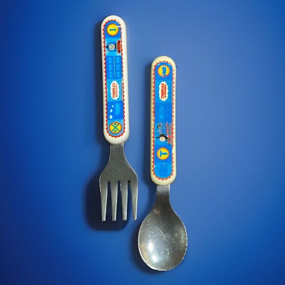 Thomas Train and Friends Children's Fork + Spoon The First Years White Blue 2005 - Picture 1 of 4